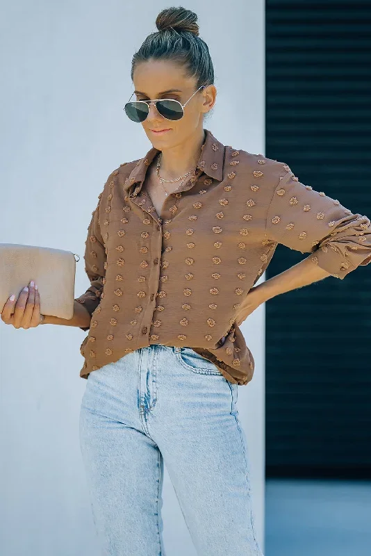 black-long-sleeve-button-fuzzy-polka-dot-shirt