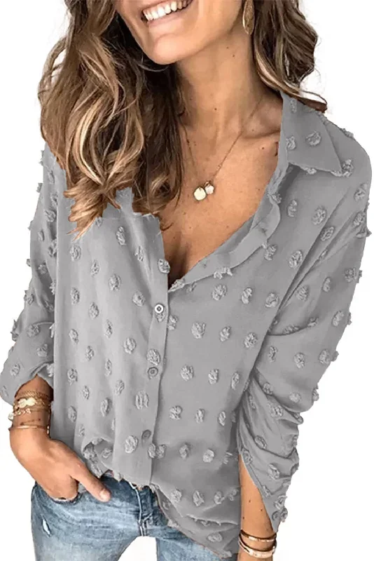 black-long-sleeve-button-fuzzy-polka-dot-shirt