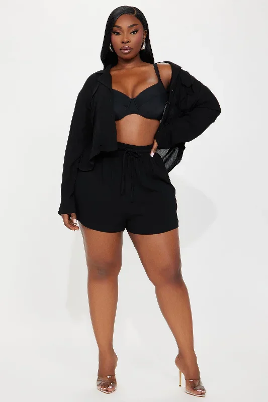 breezy-paradise-linen-pocket-cover-up-shorts-set-black