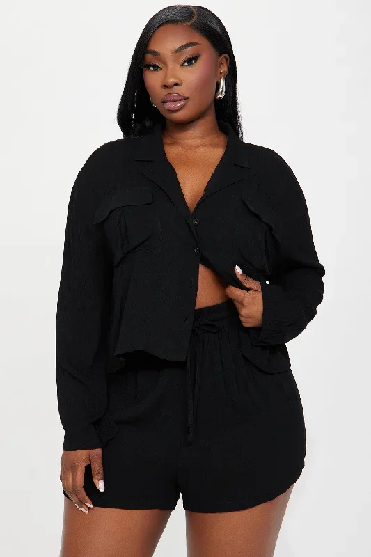 breezy-paradise-linen-pocket-cover-up-shorts-set-black