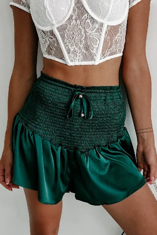 chic-comfort-smocked-satin-shorts-green