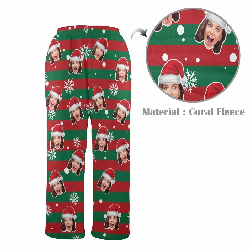 coral-fleece-pajama-trousers-custom-face-red-and-green-christmas-snowflake-warm-and-comfortable-sleepwear-long-pajama-pants-for-men-women