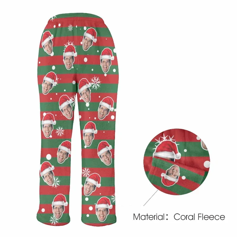 coral-fleece-pajama-trousers-custom-face-red-and-green-christmas-snowflake-warm-and-comfortable-sleepwear-long-pajama-pants-for-men-women