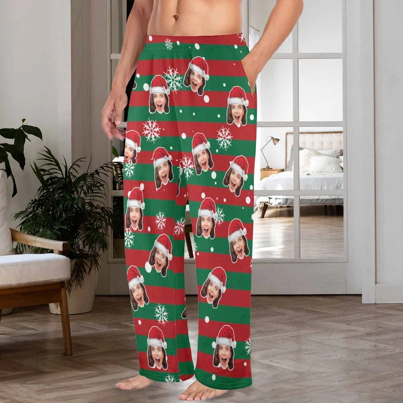 coral-fleece-pajama-trousers-custom-face-red-and-green-christmas-snowflake-warm-and-comfortable-sleepwear-long-pajama-pants-for-men-women