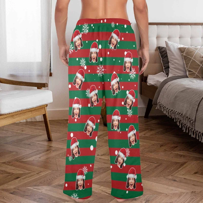 coral-fleece-pajama-trousers-custom-face-red-and-green-christmas-snowflake-warm-and-comfortable-sleepwear-long-pajama-pants-for-men-women