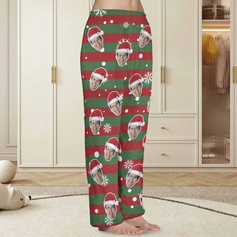 coral-fleece-pajama-trousers-custom-face-red-and-green-christmas-snowflake-warm-and-comfortable-sleepwear-long-pajama-pants-for-men-women