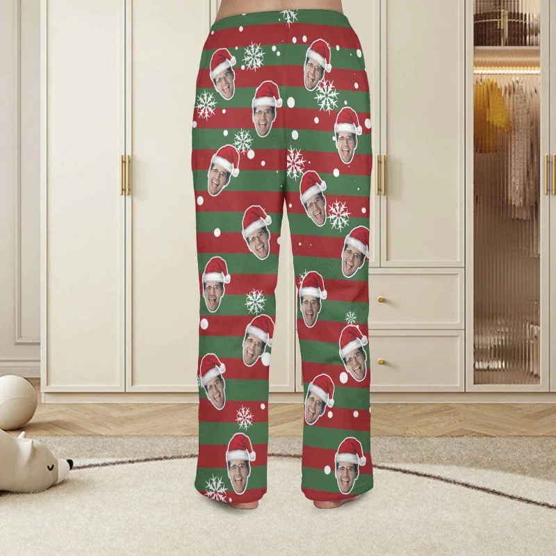 coral-fleece-pajama-trousers-custom-face-red-and-green-christmas-snowflake-warm-and-comfortable-sleepwear-long-pajama-pants-for-men-women