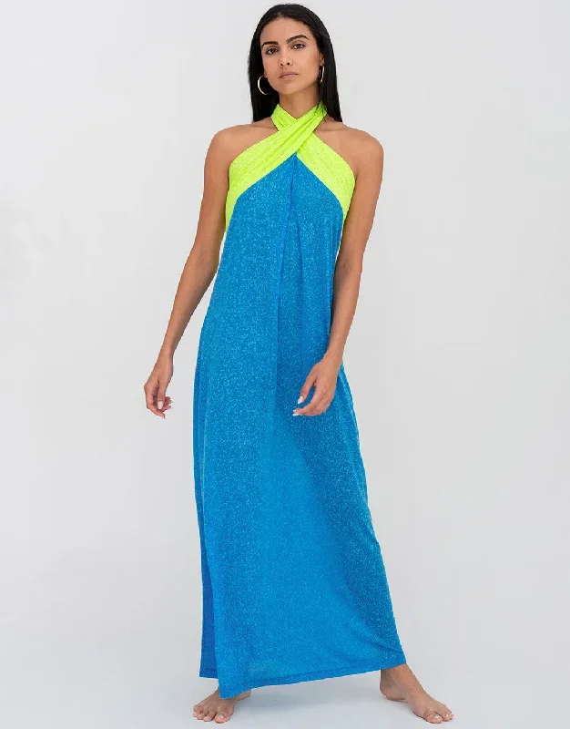 Crossover Halter Dress - Blue