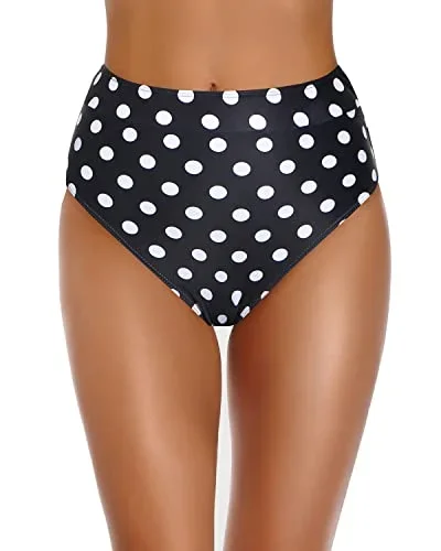 Full Coverage High Waisted Bathing Suit Bottoms Tummy Control Bikini Bottom-Black Dot