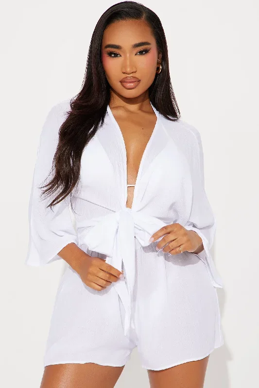 Island Sun Tie Front Cover Up Romper - White