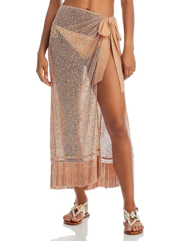 Natalia Womens Fringe Mesh Cover-Up