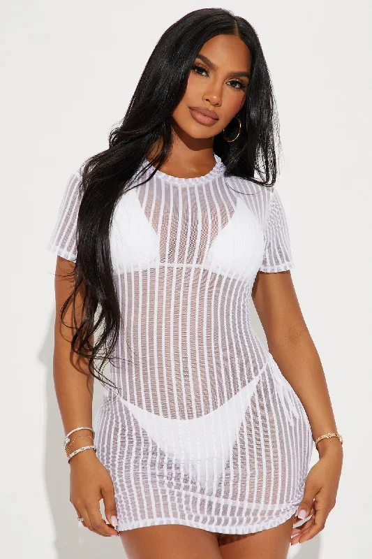 Palm Shade Stripe Cover Up - White