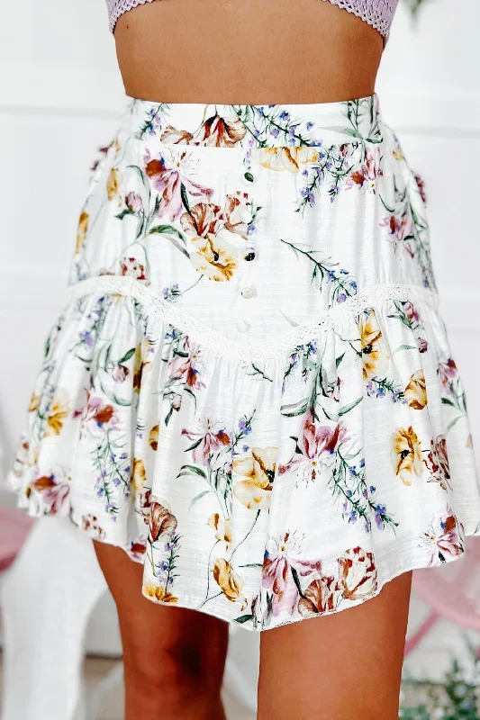 Petal Perfection Floral Mini Skirt (White/Floral)