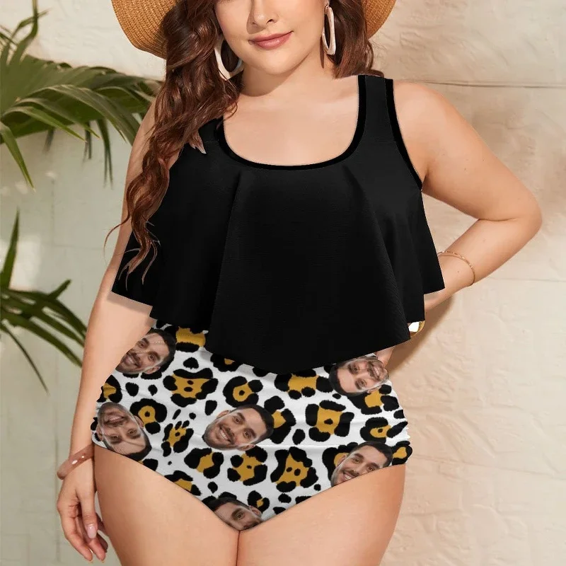 plus-size-swimwear-custom-face-white-leopard-personalized-womens-plus-size-bikini-two-piece-swimsuit-ruffled-top-bathing-suits