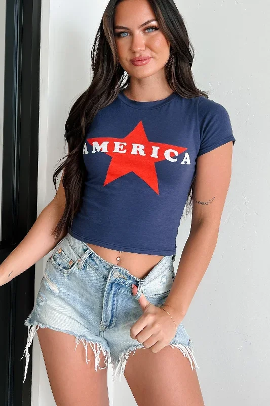 Proud American Graphic Crop Tee (Navy)