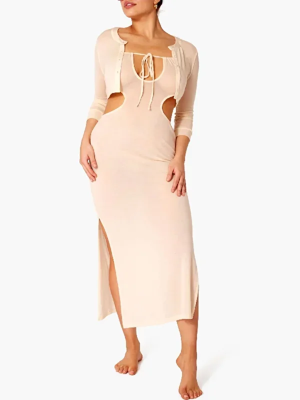 Ruched Cutout Maxi Cover Up In Beige