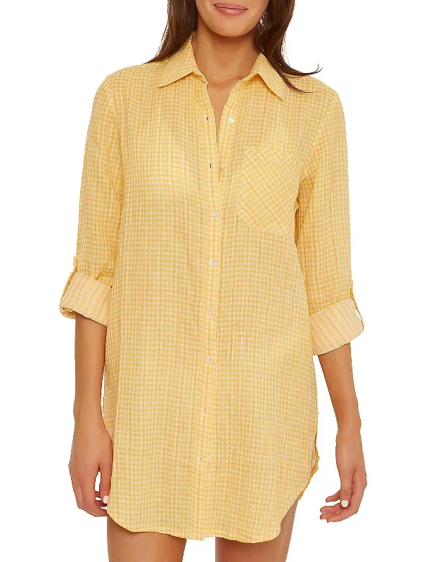 Saturdays Womens Oversized Gingham Cover-Up