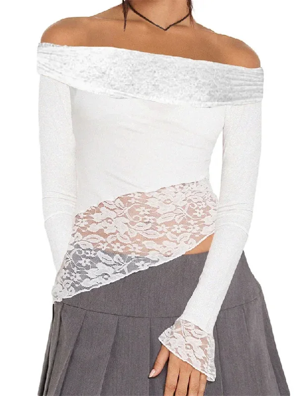 sexy-long-sleeve-lace-patchwork-slash-neck-off-shoulder-casual-spring-fall-slim-fit-clubwear-tee