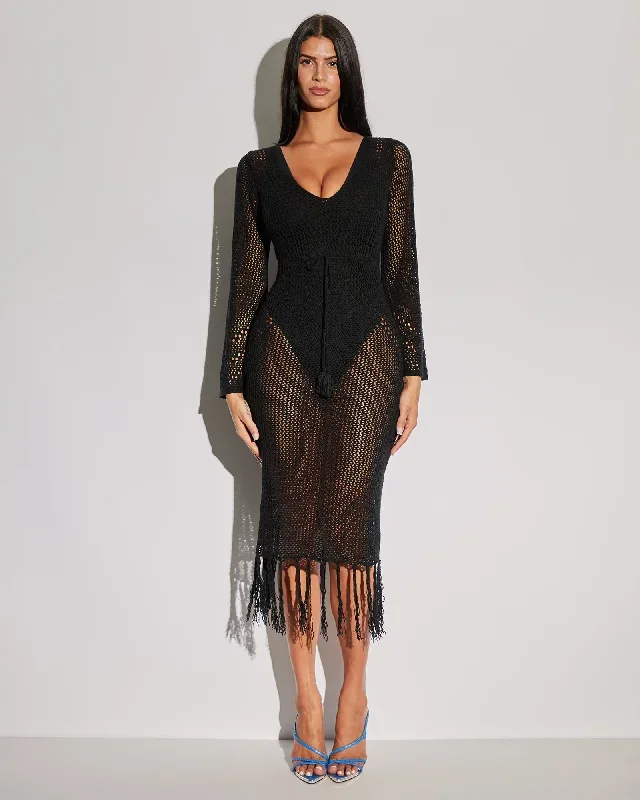 Stitchy Long Sleeve Dress - Black