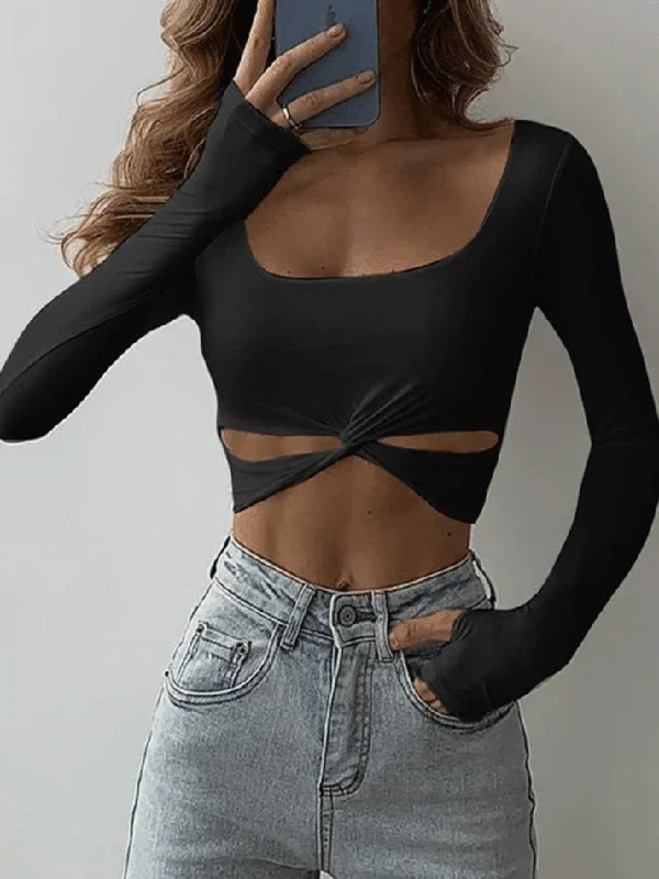 Twisted Cutout Long Sleeve Crop Top