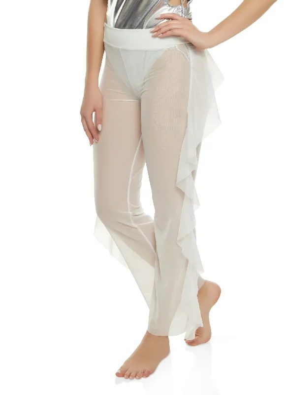 Mesh Ruffle Side Cover Up Pants