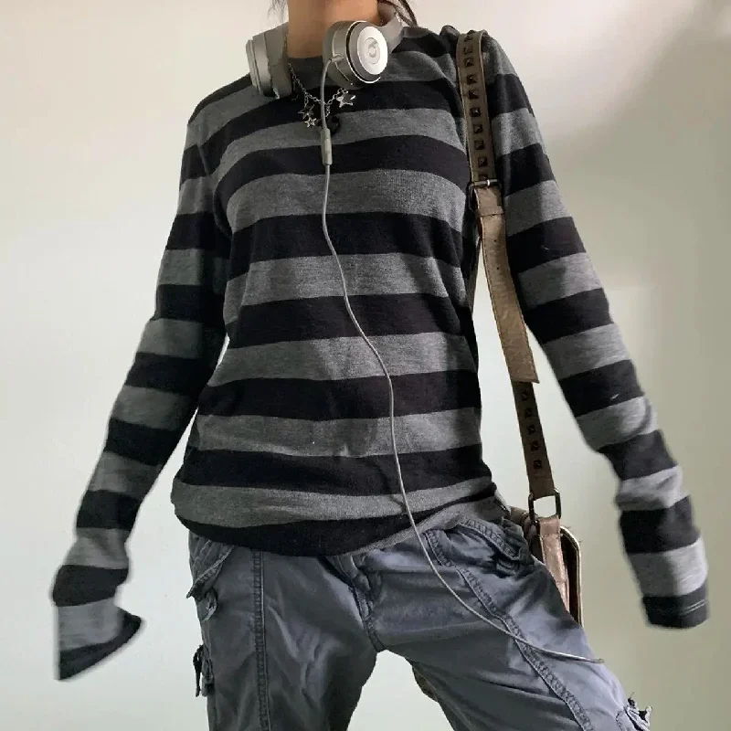 women-fairy-grunge-knit-basic-shirt-autumn-y2k-grey-black-striped-long-sleeve-round-neck-tops-emo-tee