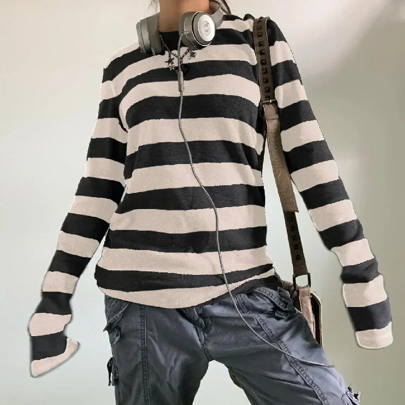 women-fairy-grunge-knit-basic-shirt-autumn-y2k-grey-black-striped-long-sleeve-round-neck-tops-emo-tee