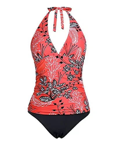 Tummy Control Swimsuits For Women With Plump Breasts-Red Floral